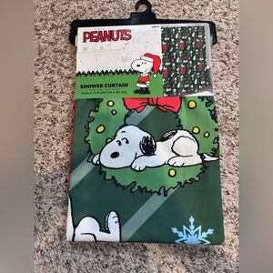 Peanuts Green Snoopy Woodstock Christmas Fabric Shower Curtain 70X72”